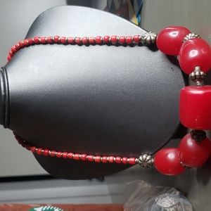 Red Bakelite Vintage Necklace Statement Peice
